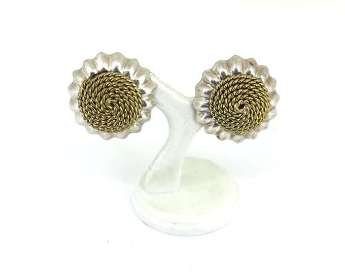 Vintage Laton Mexico Sunflower Butterfly Closure  Earrings 925 Sterling Silver ER 1680