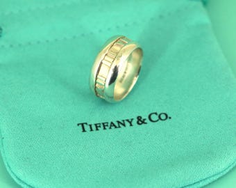 Authentic Tiffany & Co  2003 Atlas Collection Roman Numerals Band Ring 925 Sterling Silver Size 7.75  RG 4625