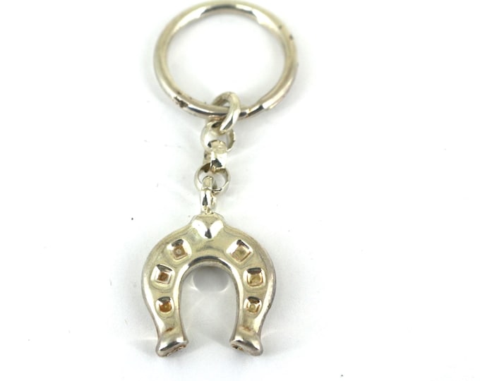 Vintage Pure Silver Horseshoe  Keychain Key Ring OT 082