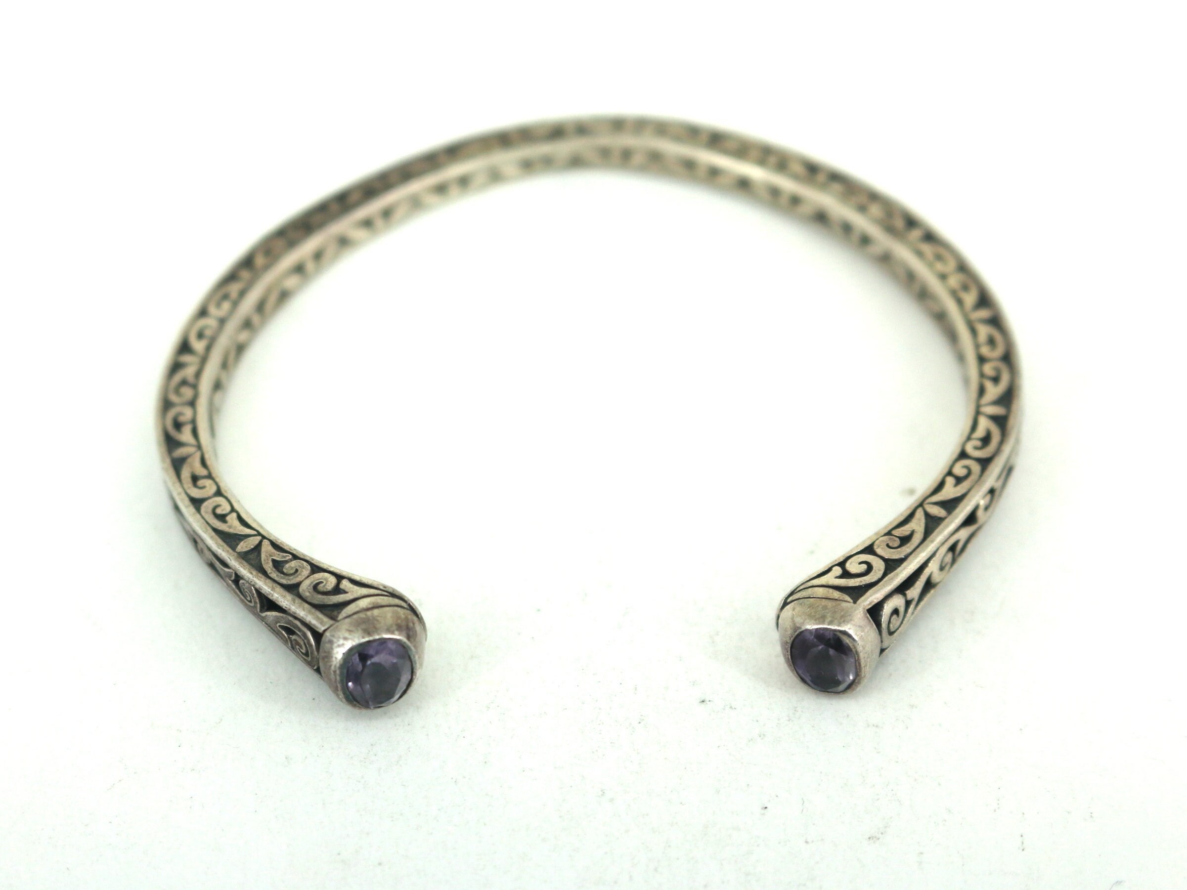 Vintage Swirl JGD Lavender CZ Cuff 925 Sterling Silver