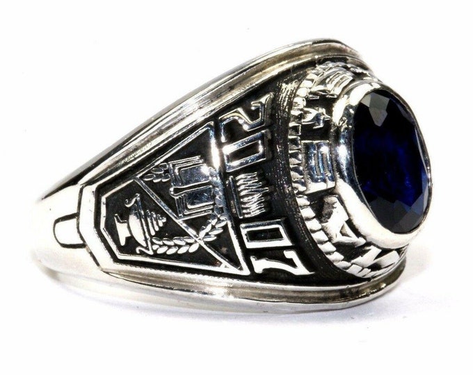 Vintage School Ring | 2007 Ditmas I S Blue Crystal School Ring Size 11.5 | Sterling 925 Silver Ring Rg 771