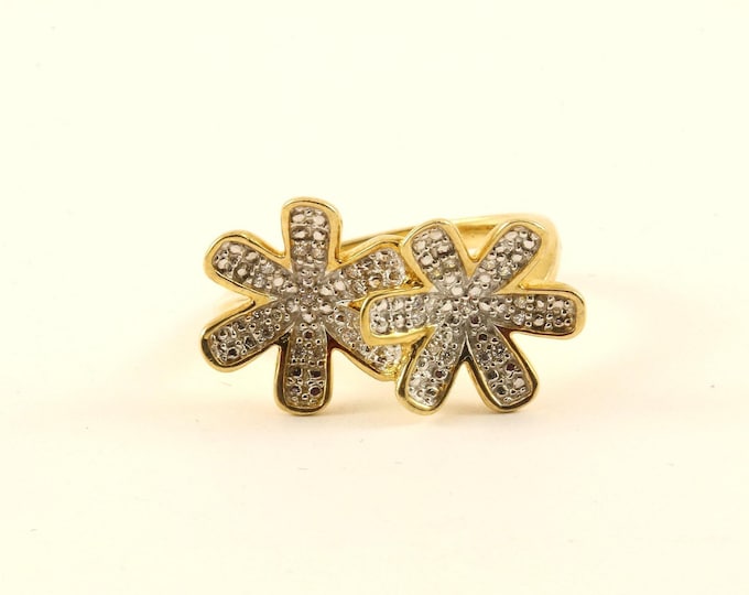 Vintage Size 8 Flower Floral Gold Tone Design Ring 925 Sterling Silver Rg 250