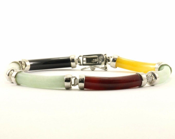 Vintage Multi Color Gemstone Bar Link Bracelet Sterling BR 590