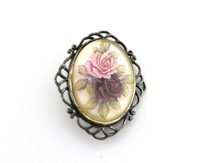 Vintage Antique Handmade Flower Floral Roses Design Brooch Pin Sterling Silver 925 BB 1894M