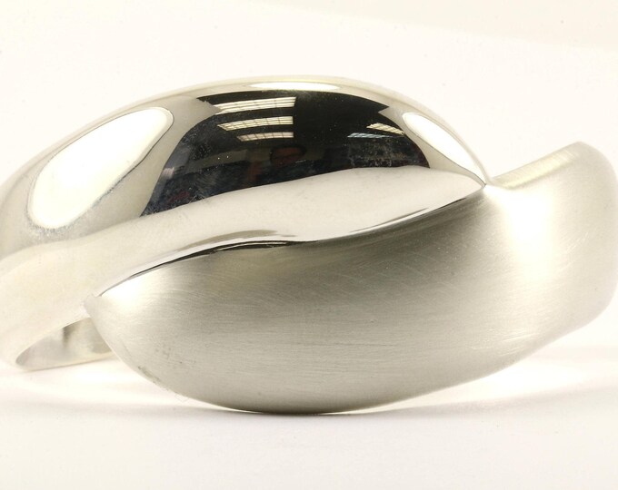 Vintage Italy Mirror Brushed Design Cuff Bracelet  925 Sterling Br 683-e