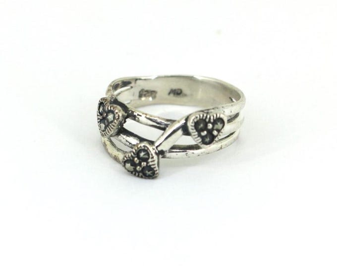 Vintage Marcasite Hearts Ring: Sterling Silver Size 6 RG 2007