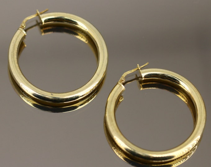 Vintage Beautiful Plain Gold Tone Hoop Design Earrings Sterling 925 ER 1202