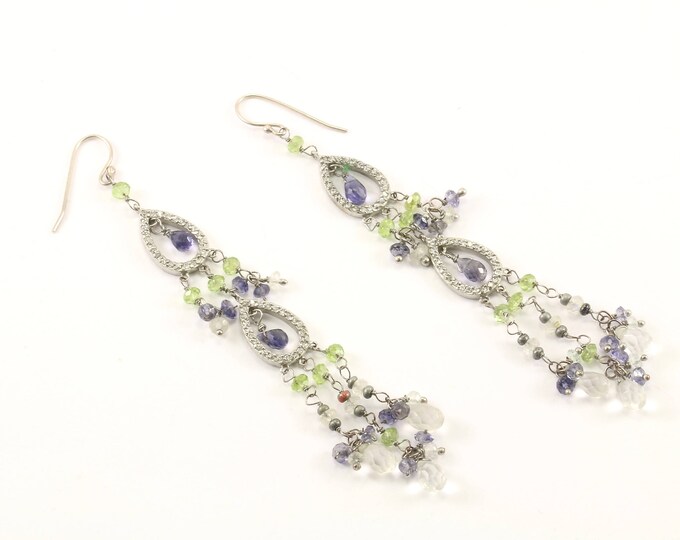 Vintage Large Crystal  Drop Dangle Earrings 925 Sterling Silver ER 992