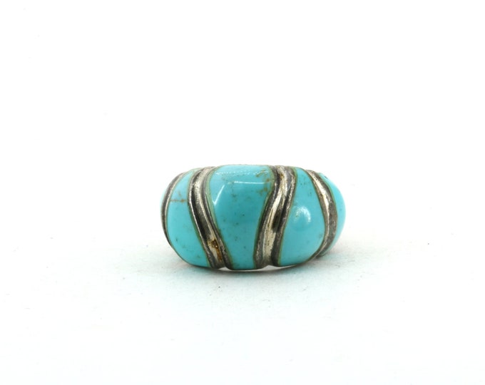 Vintage Size 6 3/4 Turquoise Design Ring 925 Sterling RG 2420