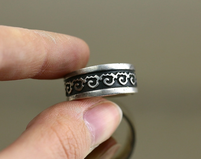 Vintage Size 9.5 Mexico Wavy Sea Plain Simple Design Band Ring 925 Sterling Silver  Rg 1146