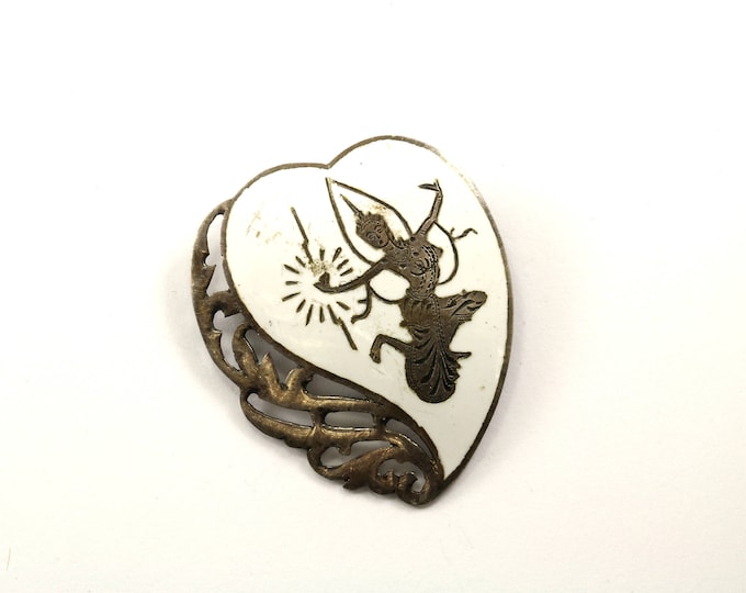 Vintage Siam Niello Dancer White Enamel Pin/Brooch 925 Sterling BB 1069
