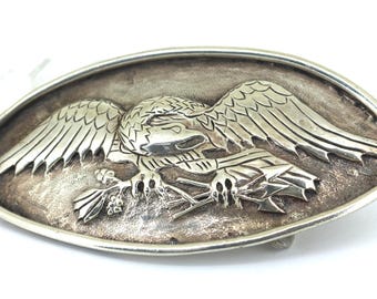 Vintage Bergamot Brass Works Eagle Great Seal Patriotic Themed Design Belt Buckle 925 Sterling Silver OT 153