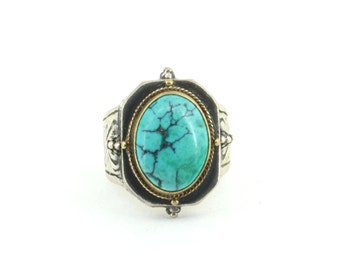 Vintage Size 8 Turquoise Band Ring  925 Sterling RG 633