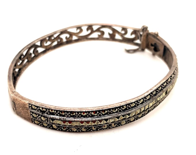 Vintage Bracelet | Marcasite Stones Design Bracelet | R Design Bracelet | Bangle Design Bracelet | 925 Sterling Silver Bracelet | BR 3394N