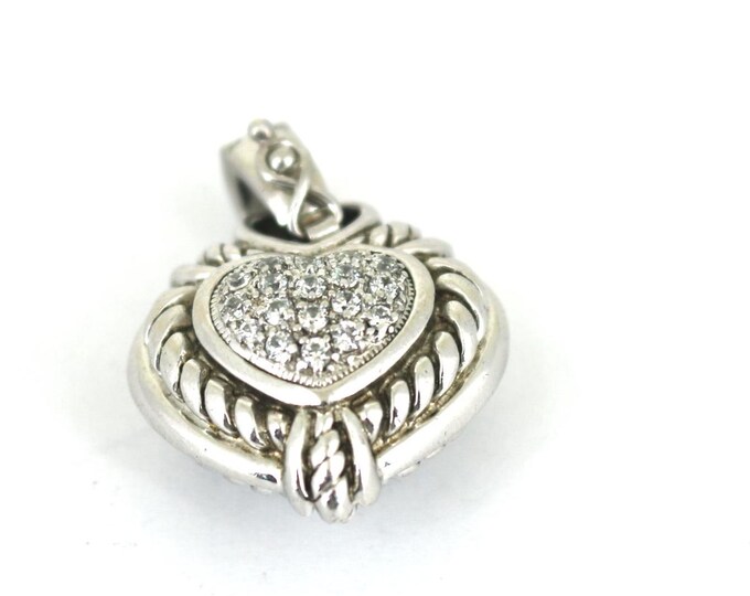 Vintage Judith Ripka Puffy Heart CZ Crystals  Pendant  Sterling 925 Silver PD 2510