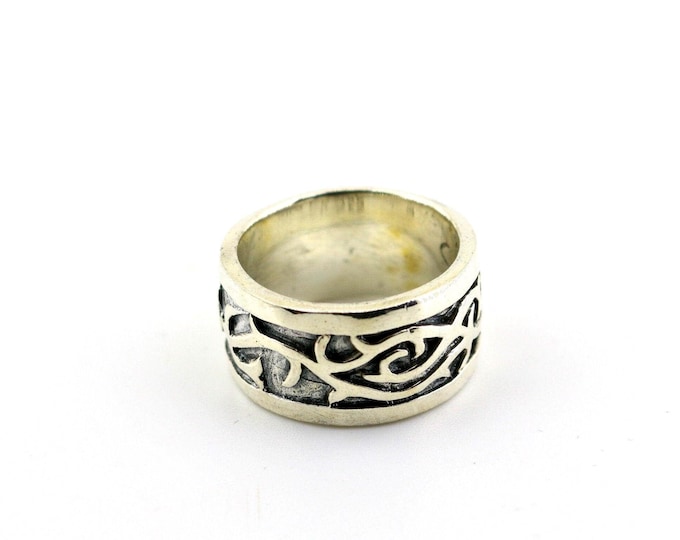 Vintage Mens Extra Large Scrolls Celtic Irish Style Braided Come Heart Signed Design Men Ring 925 Sterling Size 6 To 12.5 Rg 1630q