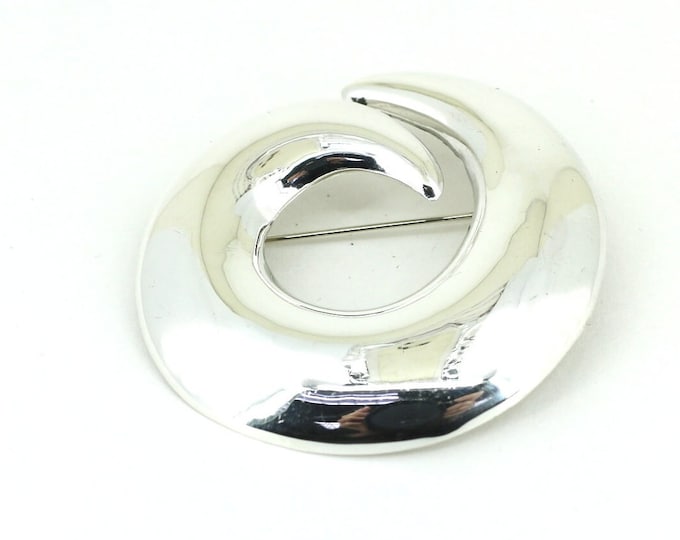 Vintage Mexico Modernist Round Shape Brooch 935 Sterling Silver BB 1544
