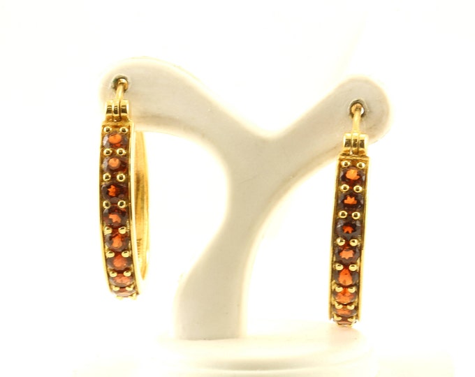 Vintage Red Crystals Hoop Earrings 925 Sterling Silver ER 362