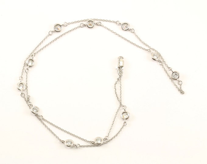 Vintage 17 Inch Sparkling Crystals Chain Design Necklace 925 Sterling Silver NC 1062