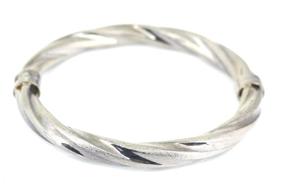 Vintage Thick Bangle Bracelet Hinged Clasp 925 Sterling