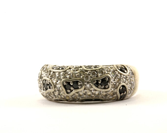 Vintage Size 7 Sparkling Crystal Design Band Ring 925 Sterling Silver RG 2540