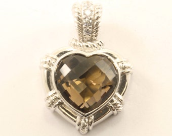 Vintage Judith Ripka Heart CZ Pendant  Sterling 925 Silver PD 2352