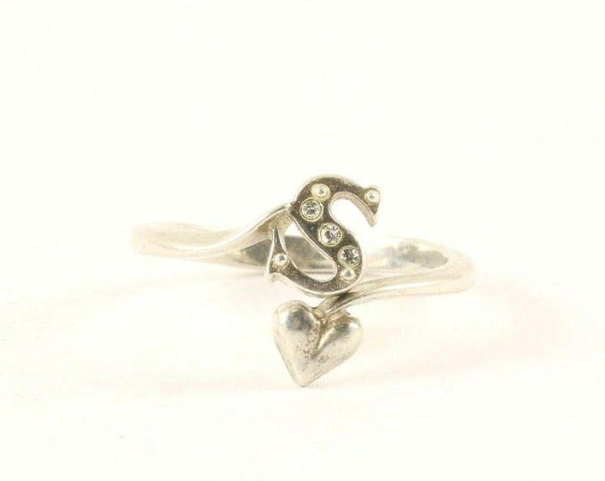 Vintage Silver Initial Letter S Crystal Design Ring 925 Sterling Silver RG 3841