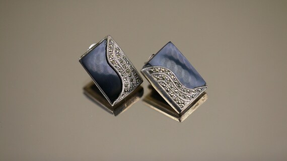 Vintage Square Rectangle Scroll Wave Marcasite St… - image 2