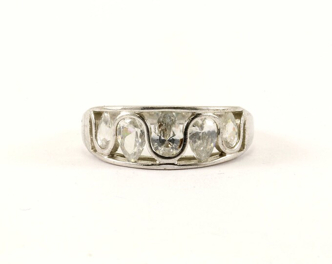 Vintage Size 8.75 Waved  Design Multi CZ Ring 925 Sterling Silver RG 2150-E