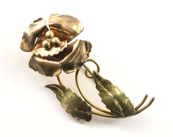 Vintage Raleigh 1/20 12k Gold Filled Flower Pin/Brooch 925 Sterling BB 347