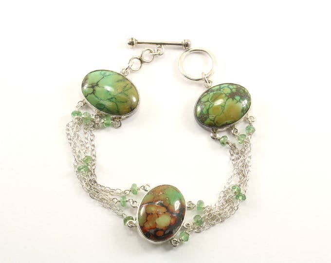 Vintage Oval Green Jasper Toggle Bracelet 925 Sterling BR 2498