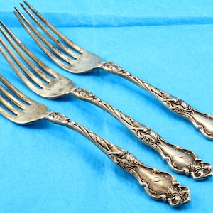 Antique 1902 Wallace Eton Iris Flower Art Nouveau Set of Three Dinner Forks Sterling 925 Silver  FW 105