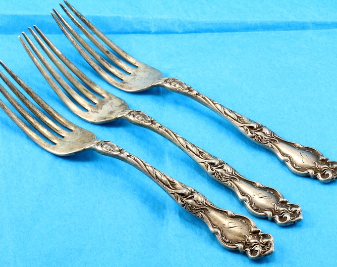 Antique 1902 Wallace Eton Iris Flower Art Nouveau Set of Three Dinner Forks Sterling 925 Silver  FW 105