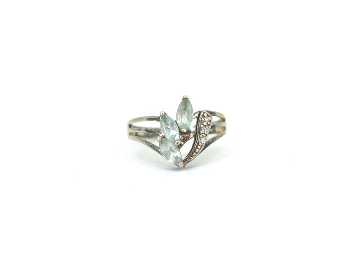 Vintage Size 6 1/4 Faux Aquamarine Stone Prong Set Statement Ring 925 Sterling Silver RG 4770