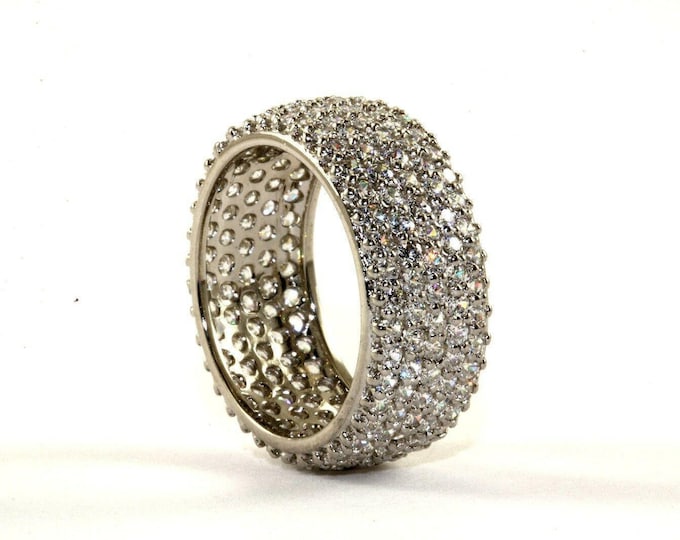 Vintage Size 7 Shiny Cz Micro Pave Band Cocktail Ring Sterling 925 Silver Rg 2302