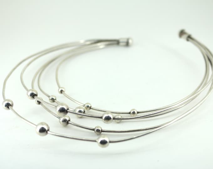 Vintage Five Line Choker Necklace 925 Sterling Silver NC 1488