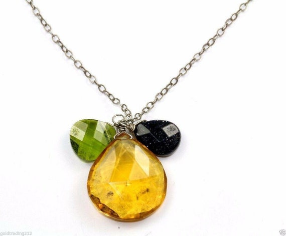 Vintage Teardrop Yellow Citrine Green Peridot Blu… - image 1