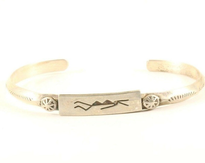 Vintage Navajo Small Wrist  Culture Sign Cuff Bracelet Sterling Silver Br 3075