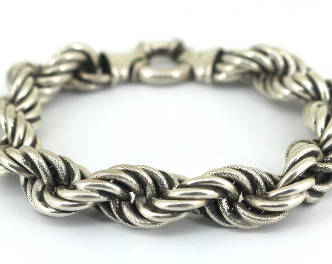 Vintage Man Woman Rope Twisted Design Chain Link Bracelet 925 Sterling Silver BR 3608