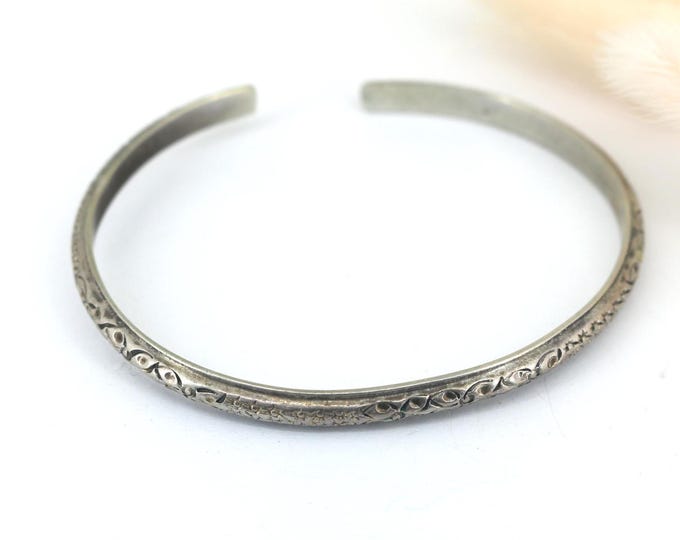 Vintage Floral Flowers Engraving Cuff Bracelet 925 Sterling Br 676(123720997134)