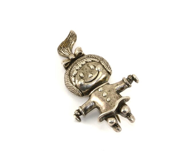 Vintage Happy Little Girl Children Pin/Brooch 925 Sterling BB 79