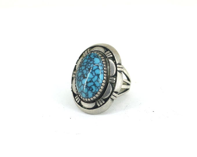 Vintage Jimmy Segatero Navajo Blue Turquoise Stone Ring 925 Sterling Silver RG 1521