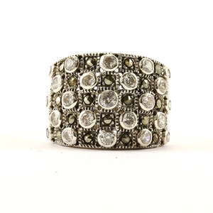 Vintage Size 7 Large Five Row Crystal Inlay Cocktail Ring 925 Sterling RG 3133