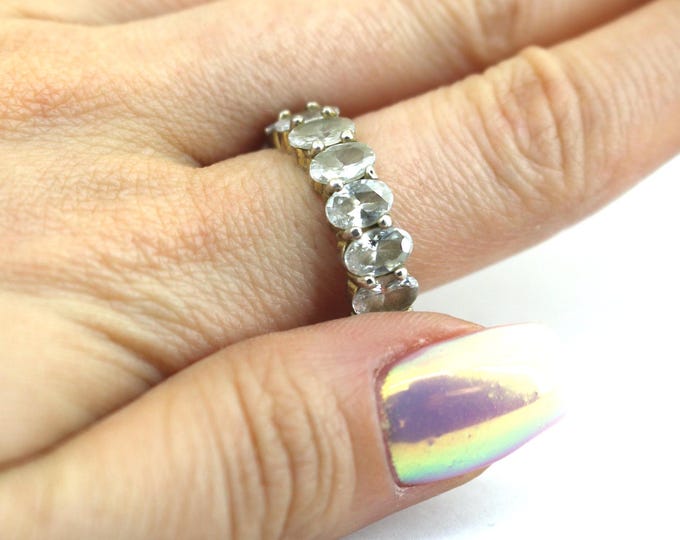 Vintage Size 5.5 Oval Cut CZ Full Eternity Band Cocktail Ring Sterling 925 Silver RG 3385