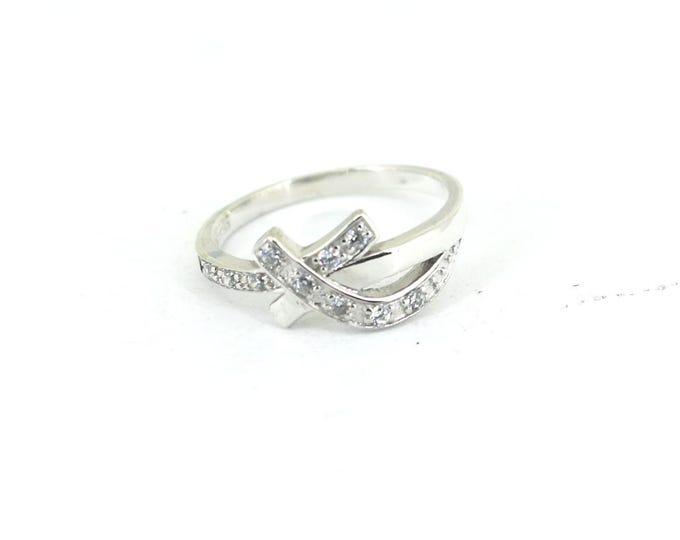 Vintage Elegant Size 8.25 Round White CZ Crystals Signed X Design Open Cut Engagement Ring 925 Sterling Silver RG 4709