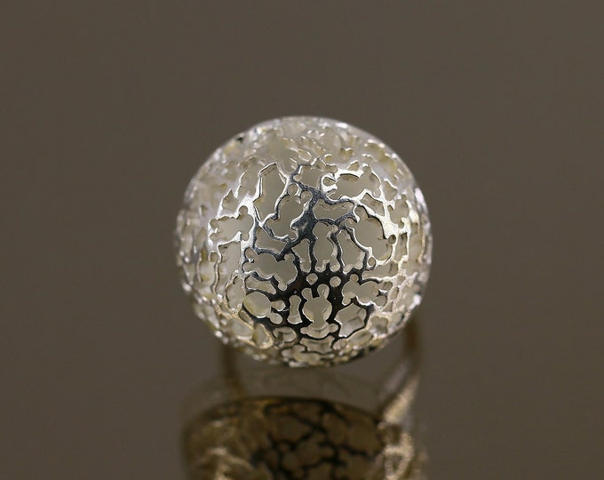 Vintage Size 6.5 Circle Bubble Teddy Bear Shape Cut Inside Design Ring 925 Sterling Silver  RG 1648