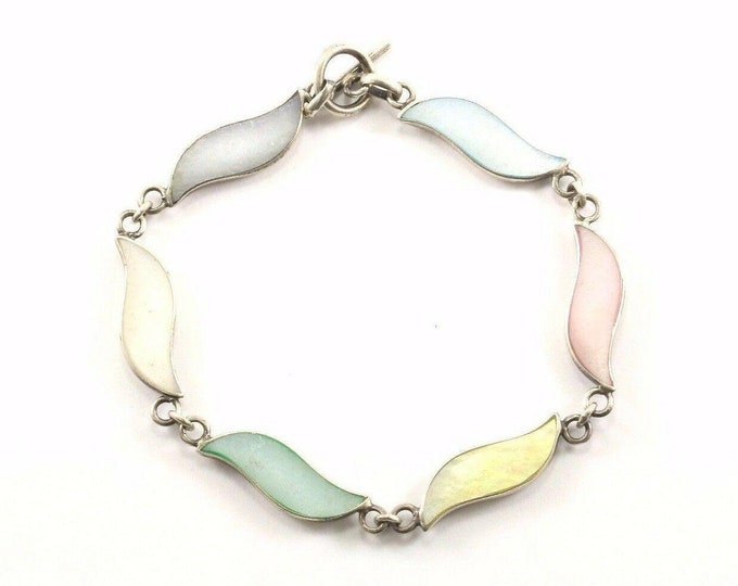 Vintage Wave Design Multi Color Stone Link Bracelet 925 Sterling Br 1206(123759773660)