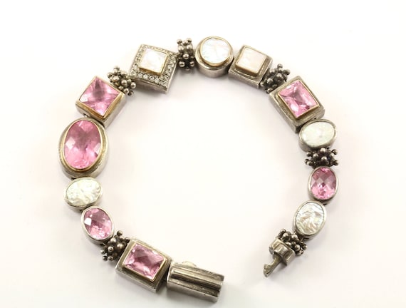 Vintage Beautiful Mother Of Pearl Pink Crystals R… - image 1