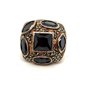 Vintage Size 8.75 WS Design Ring | Marcasite Design Stones Ring | Red Stones Design Ring | Sterling 925 Silver  RG 617V