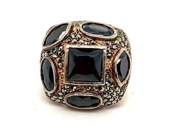 Vintage Ring mit Markasit und rotem Stein | Sterling Silber, Größe 8,75 617V